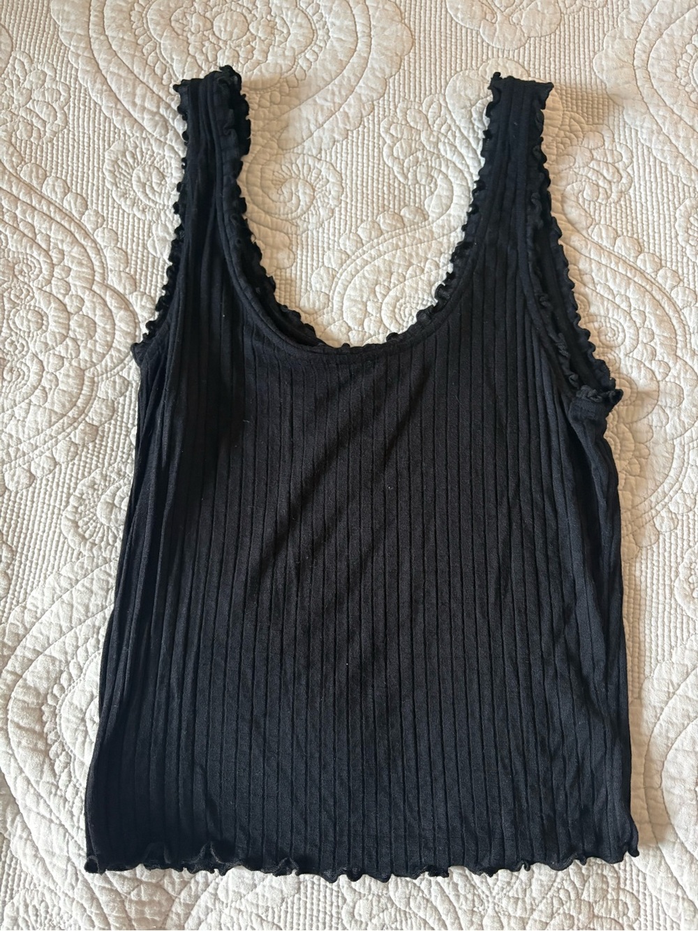 Urban Outfitters Black Ribbed Lettuce-Trim Tank